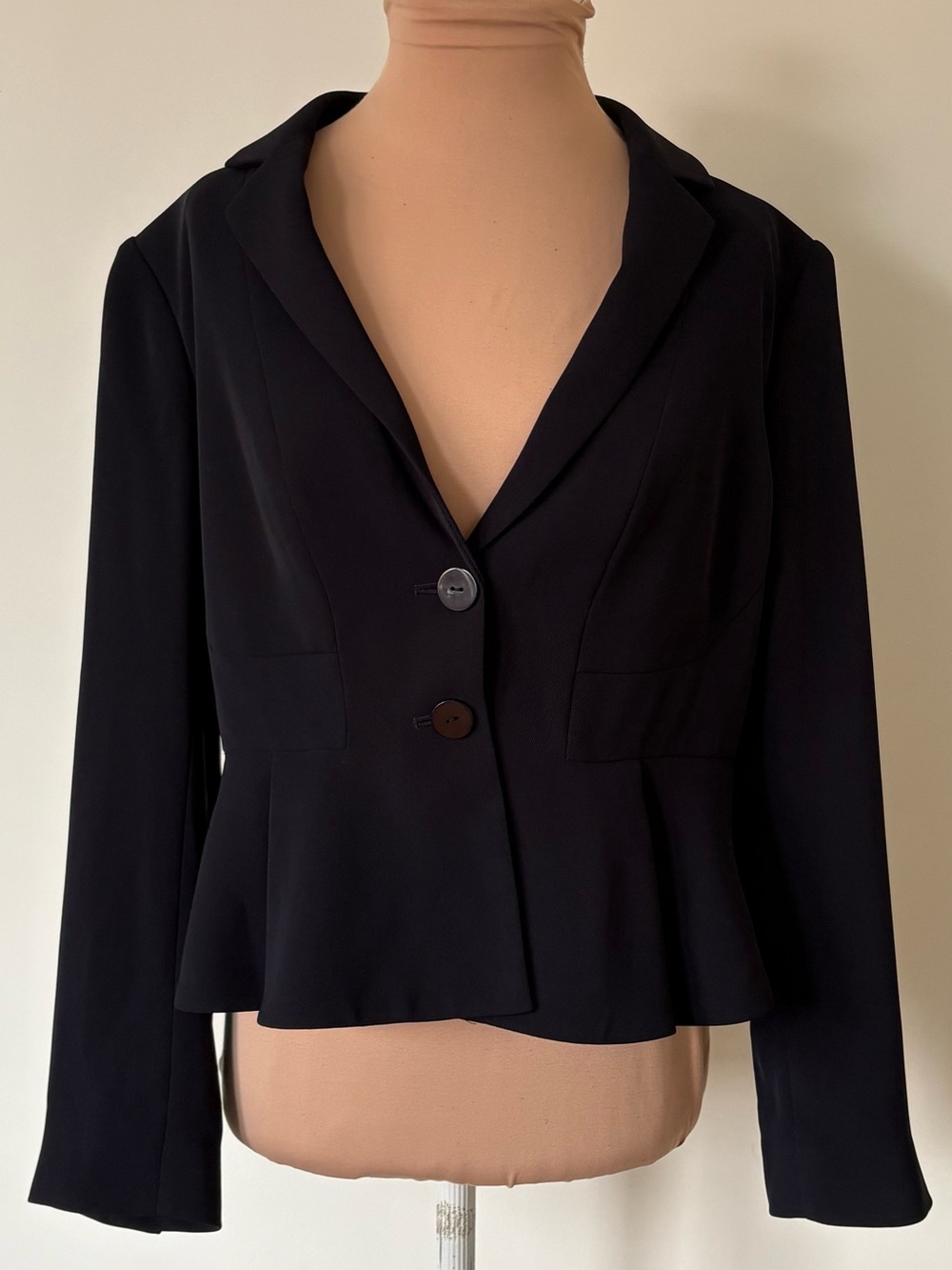 Hobbs London Cropped Peplum Navy Blue Structured Shoulder Pad Blazer EUC Size 8